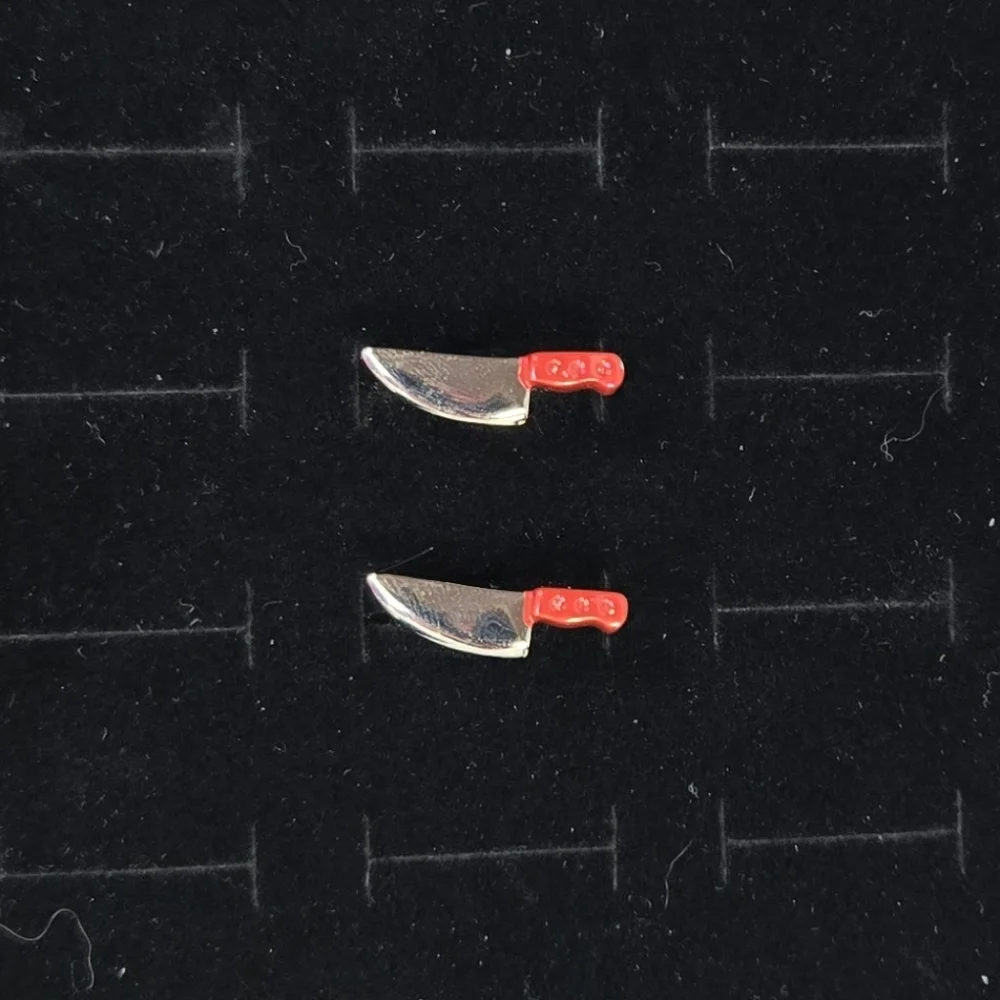 Chef Knife Cleaver Cufflinks Silver Red Handle Butcher Kitchen French Cuff Gift